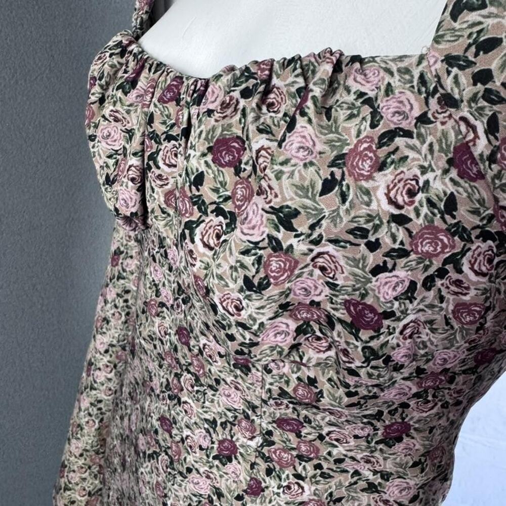ZARA Dress Womens XS Floral Rose Print Long Sleeve Square Neck Mini‎ Bodycon - Picture 12 of 16